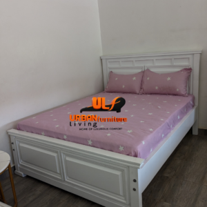 white wooden Bed (6by6)  with orthopedic spring mattress