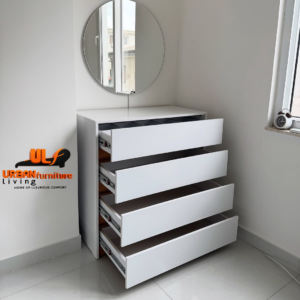 Modern 4-Drawer Dressing Chest with Round Mirror