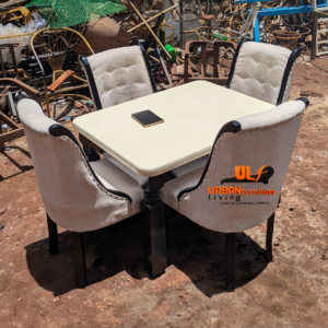 4-Seater Marble Dining Table with White Leather Chairs – Glam Look in Nairobi