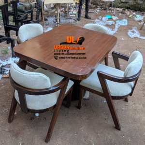 Classic Oak Wooden 4-Seater Dining Set – Elegant Comfort Edition