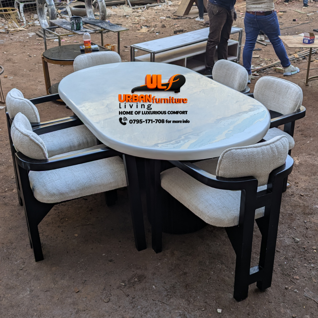 Royal White Marble 6-Seater Dining Set – Cushioned Comfort