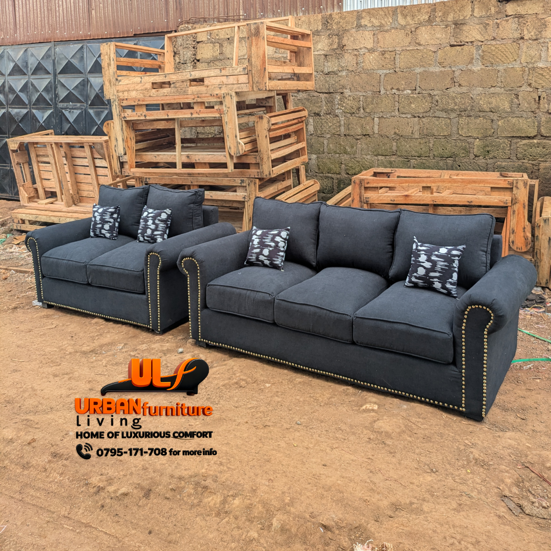 5 Seater Elegant Sofa Set (3+2) – Black Butterfly Design