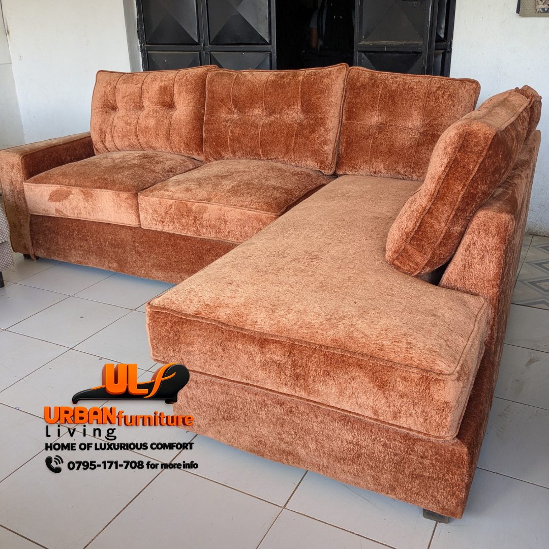 L shaped brown sofa