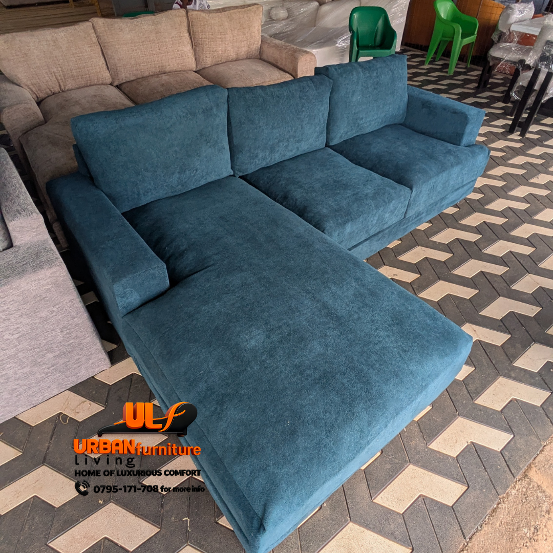 Modern L-Shape Sectional Sofa – Blue Fabric Comfort Couch - Image 3