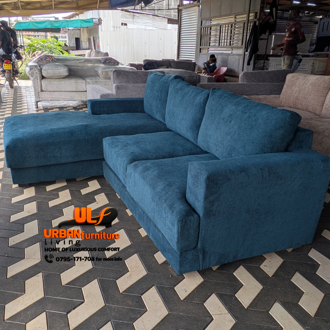 Modern L-Shape Sectional Sofa – Blue Fabric Comfort Couch